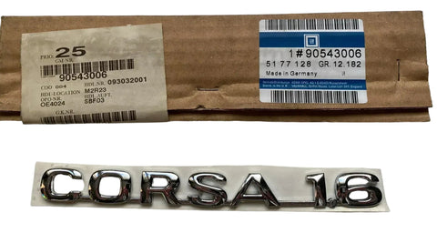 NEU NOS Schriftzug Emblem "Corsa 1.6" Heckklappe hinten Original Opel Corsa B